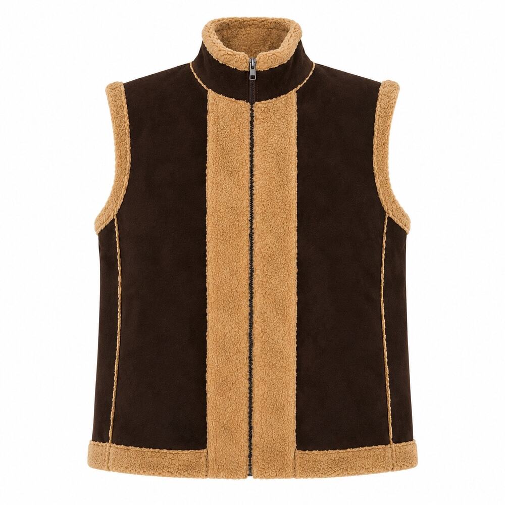 Tasha Polizzi Vest Size L Brown Faux Suede/Fur Full Zip Festival Boho Vintage